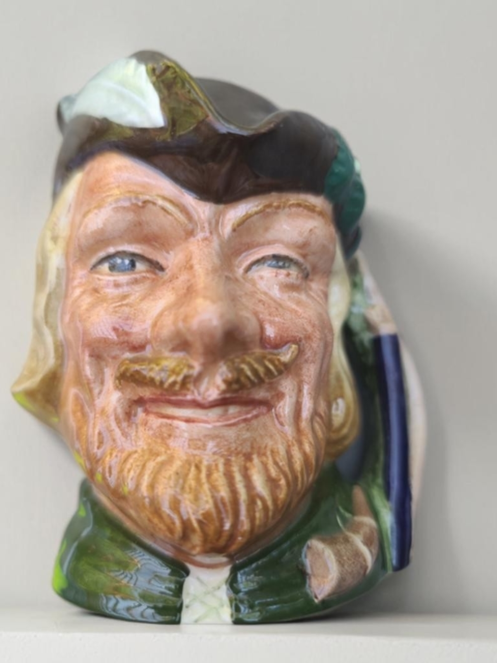 Hand-Painted Ceramic Wall Face Plaque in Green and Brown